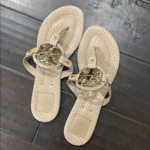 Tory Burch, Metal Miller Snake Embossed sandal.
